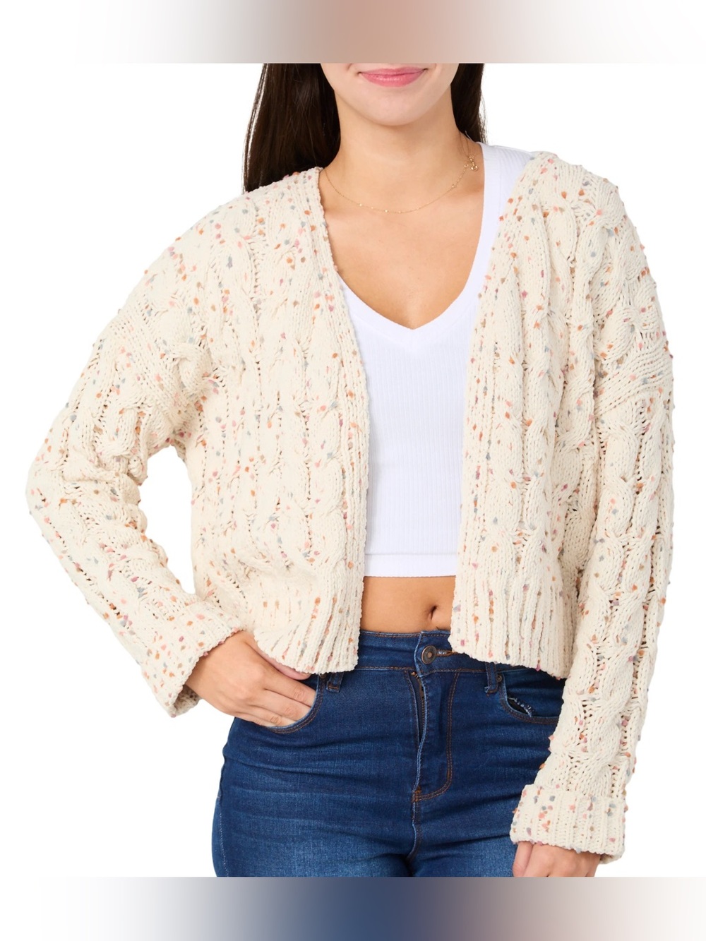 Moon & Madison Juniors Long Sleeve Speckle Cable Cardigan - EUC